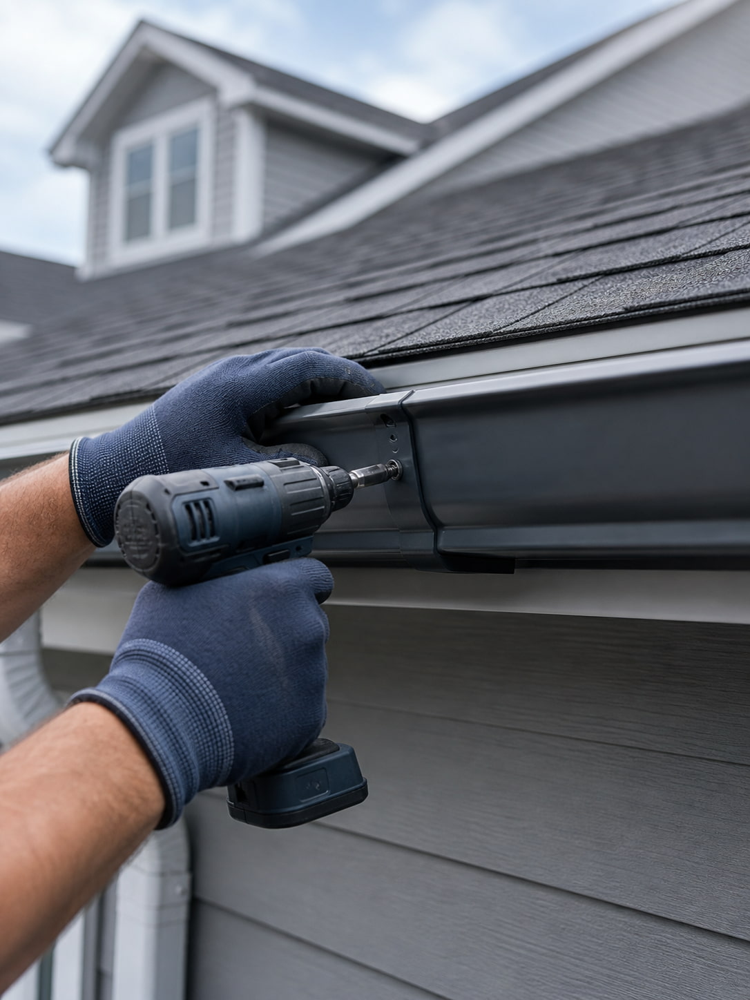 AquaFlow installer working on a seamless gutter